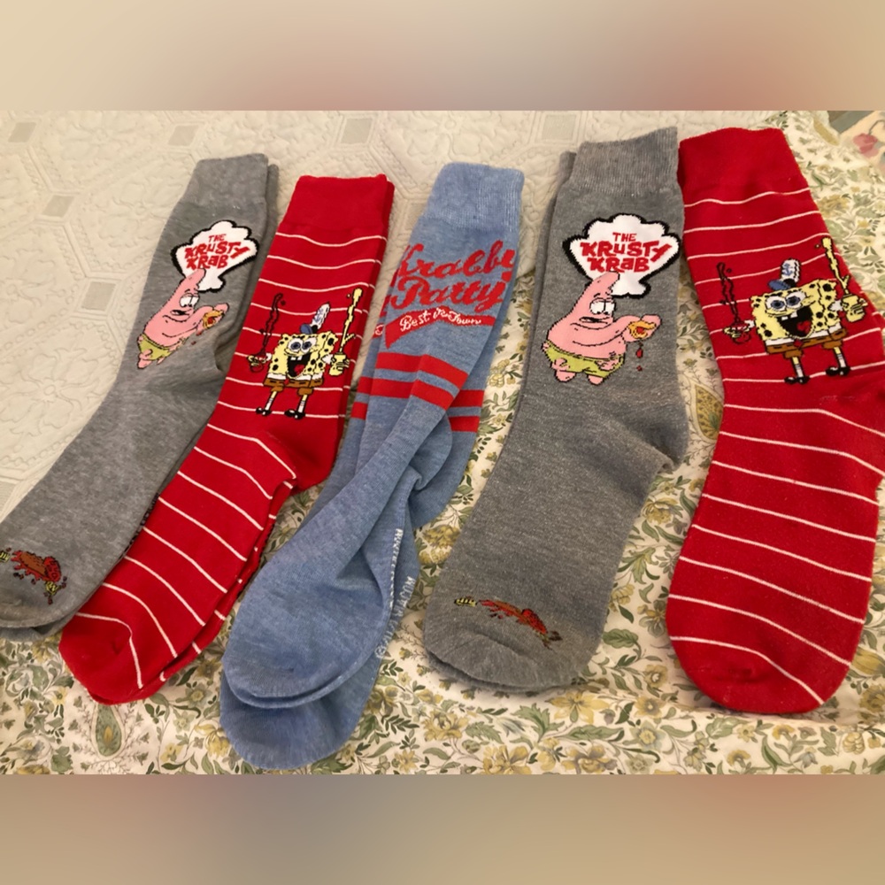 5-SpongeBob SquarePants Crew Socks OSFM 5/$13